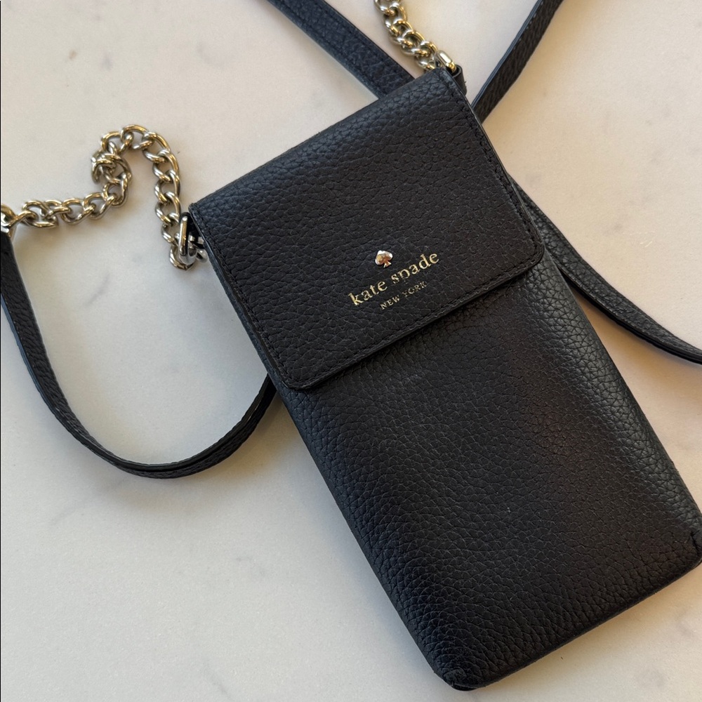 Kate Spade New York Madison Black Pebbled Leather Phone Crossbody North South